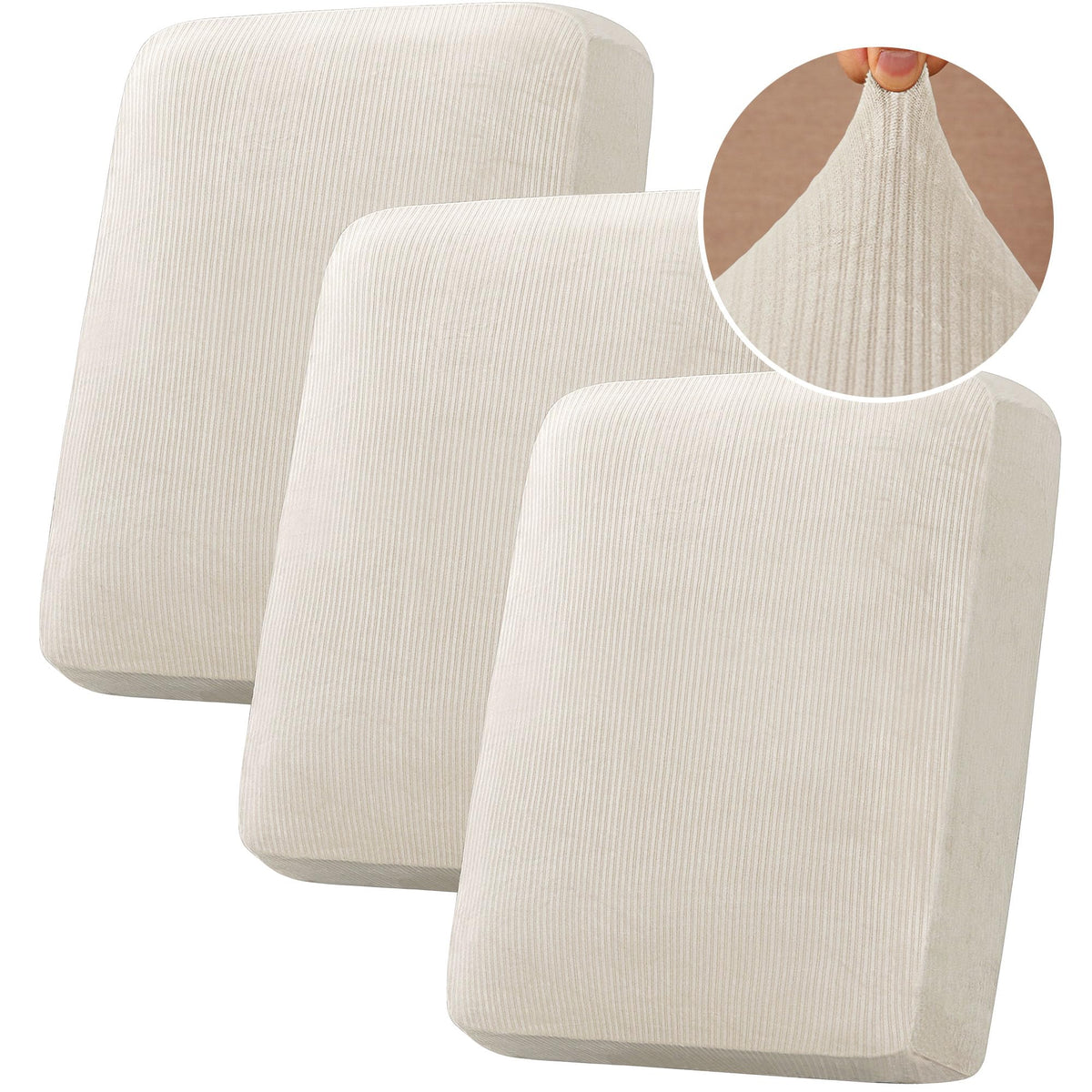 H.VERSAILTEX Velvet Stretch Couch Cushion Cover Plush Cushion Slipcover for Chair Loveseat Sofa Cushion Furniture Protector Seat Cushion Sofa Cover (3 Piece Sofa Cushion Covers, Ivory)