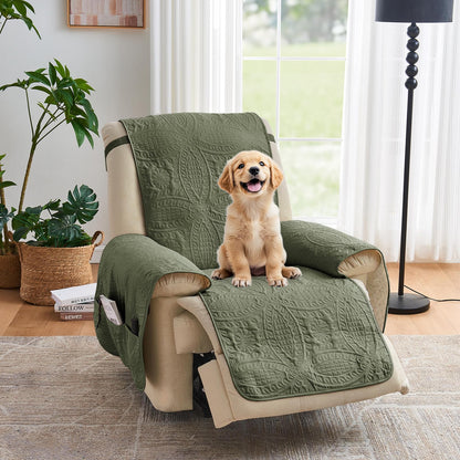 Quilted Sofa Slipcovers with Pockets, Anti-Slip Medallion Designed Couch Covers for 3 Cushion Sofa, Couch Cover for Dogs Cats Water-Repellent Machine Washable (Large Sofa 68", Ivory White)