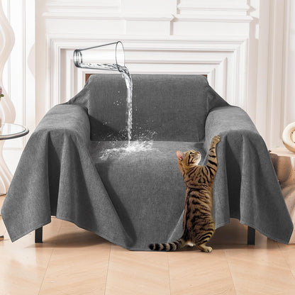 Deep Dream Cat-Scratch Resistant Couch Cover, Waterproof Sofa Cover for 3 Cushion Couch Washable, Pet Friendly Couch Protectors Anti Slip Thickened Love Seat Slipcovers for Pets, 71" x 118", Dark Grey