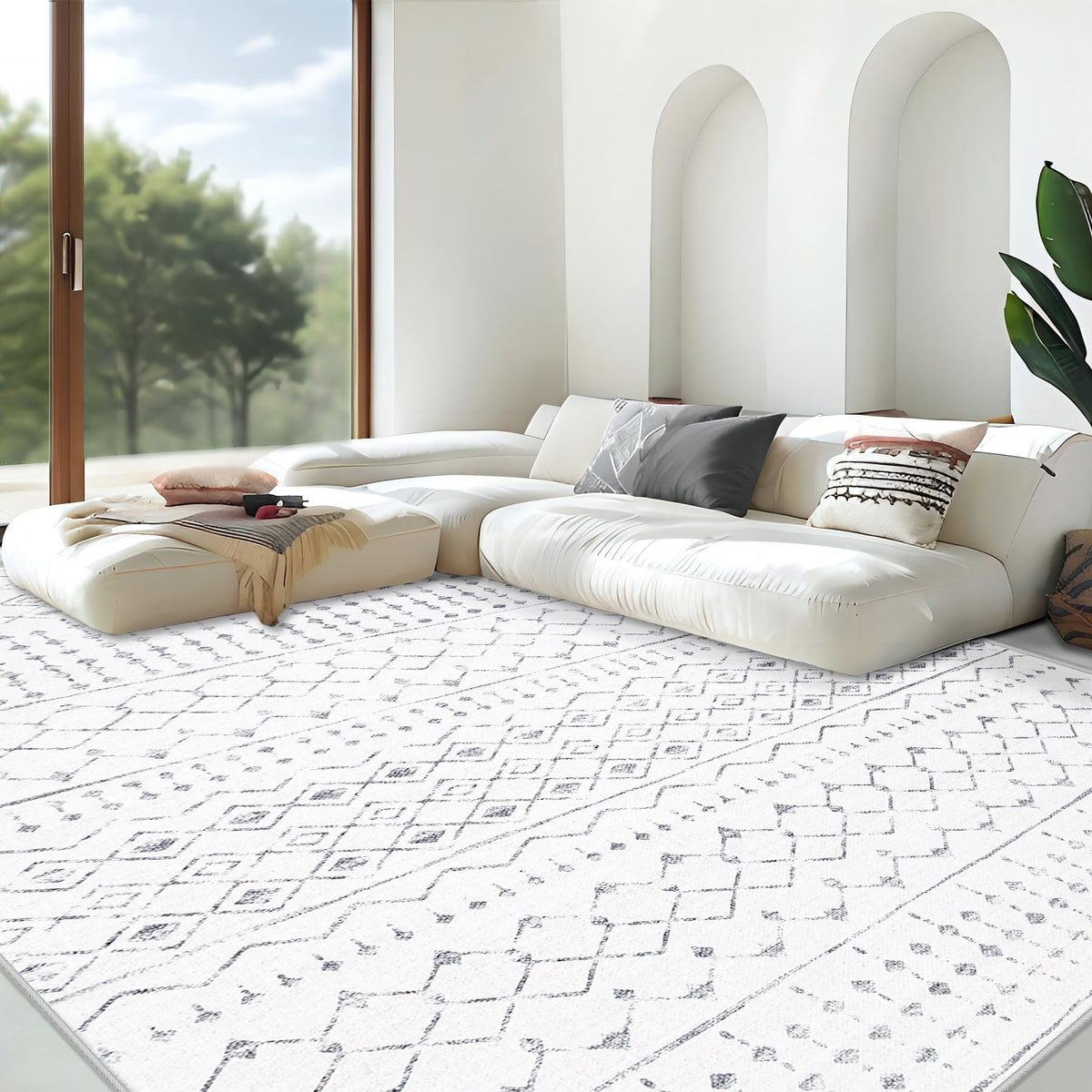 Area Rug Living Room Rugs 8x10 - Large Soft Boho Geometric Rug, Non-Slip Foldable Washable Rugs Non Shedding Morden Indoor Floor Carpet for Living Room Bedroom Office Dining Room(Brown Green,8'x10')
