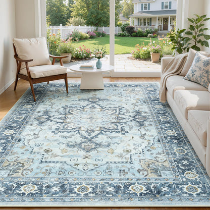 Sage Green 8x10 Area Rug for Living Room, Vintage Boho Large Carpet