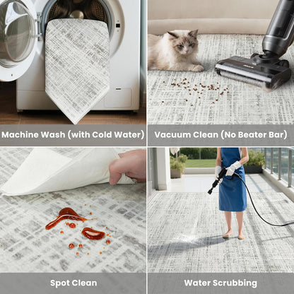 8x10 Washable Area Rug for Living Room Bedroom: Non-Slip Modern White Gray