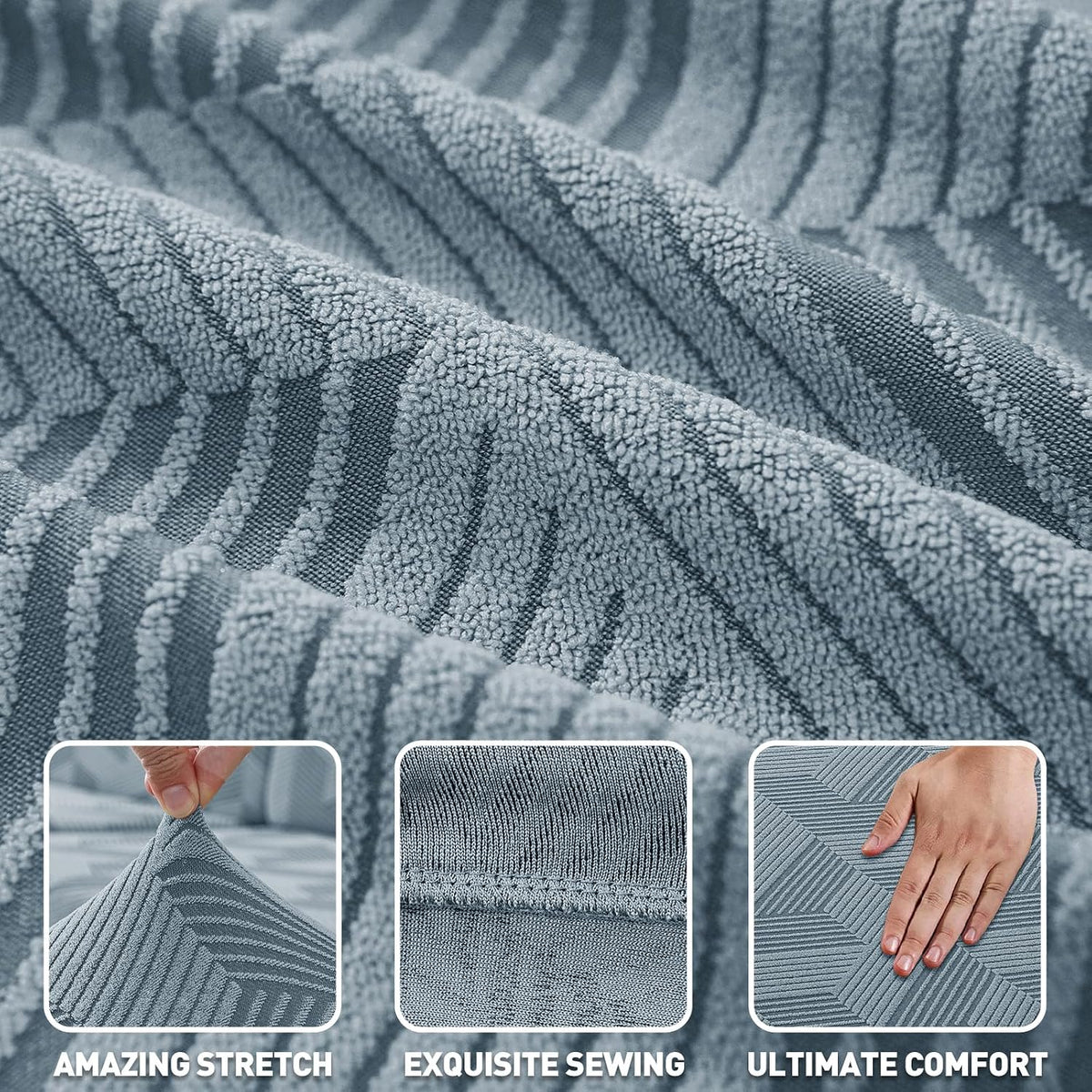 ZNSAYOTX Stretch Couch Covers for 3 Cushion Couch, 1-Piece Sofa Cover Slipcover Pet Friendly, Furniture Protector with Elastic Bottom for Dogs Geometrical Jacquard Fabric (Large, Light Grey)