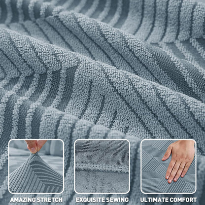 ZNSAYOTX Stretch Couch Covers for 3 Cushion Couch, 1-Piece Sofa Cover Slipcover Pet Friendly, Furniture Protector with Elastic Bottom for Dogs Geometrical Jacquard Fabric (Large, Light Grey)