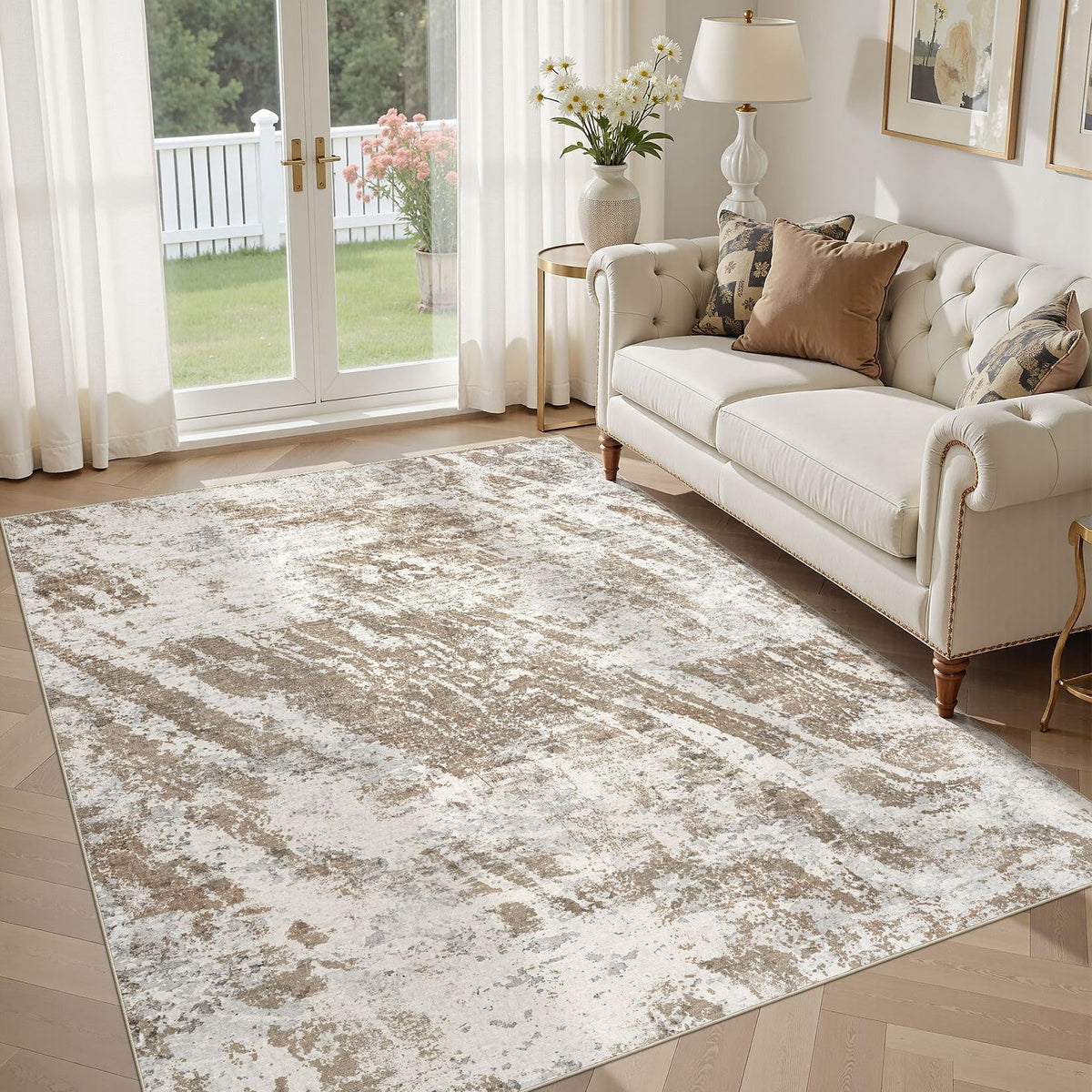DMOYEST Area Rug Living Room Rugs 9x12 Washable Abstract Grey Carpet