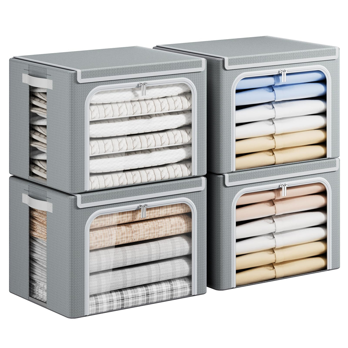 Yecaye Clothes Storage Bins with Metal Frame, Foldable Organizer Box, 40L