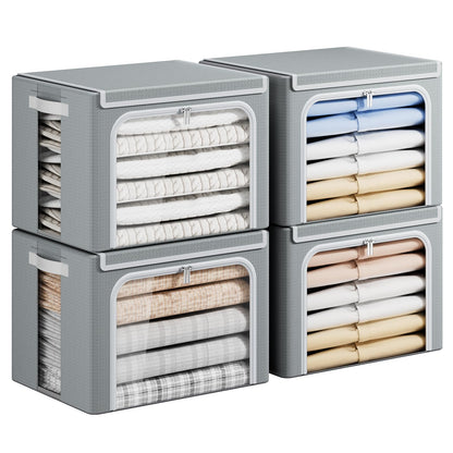Yecaye Clothes Storage Bins with Metal Frame, Foldable Organizer Box, 40L