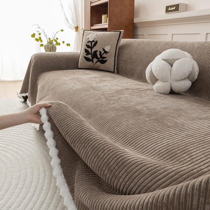 HANDONTIME Green Sofa Cover Vintage Couch Cover for Dogs 91" X150" Couch Cushion Covers with Tassel Herringbone Sofa Cover Boho Sofa Covers for 3 Cushion Couch Chenille Soft Loveseat Sofa Covers