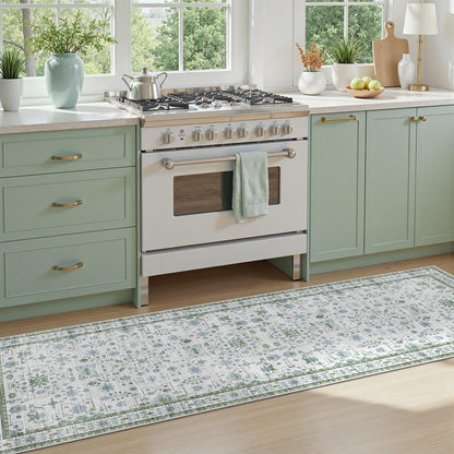 DCX 8x10 Area Rug Living Room: Washable Botanical Carpet Blue and Green