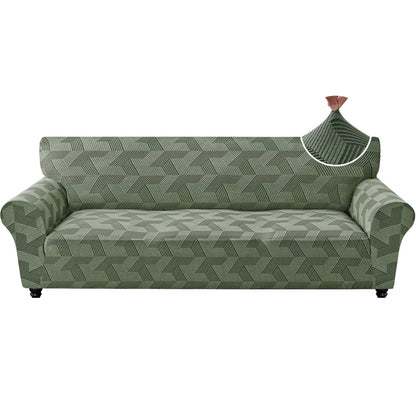 ZNSAYOTX Stretch Couch Covers for 3 Cushion Couch, 1-Piece Sofa Cover Slipcover Pet Friendly, Furniture Protector with Elastic Bottom for Dogs Geometrical Jacquard Fabric (Large, Light Grey)
