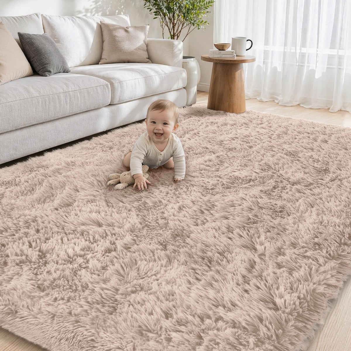 Tosuoka 8x10 Area Rugs for Living Room Bedroom, Black Rug Soft Fluffy Shag