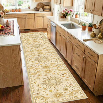 Vacuum-Friendly, 8x10 Washable Area Rug, Black Gold Beige Red