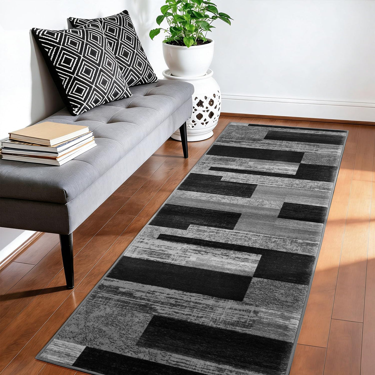 LIANLAM 8x10 Washable Area Rugs for Living Room & Bedroom(8x10,Black&Gray)