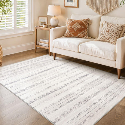Nakagishi 10X14 Area Rugs for Living Room: Washable Modern Abstract Rug with Non-Slip Silicone Backing Low Pile Soft Carpet for Bedroom & Dining Decor Ideal for Families with Kids and Pets-Brown