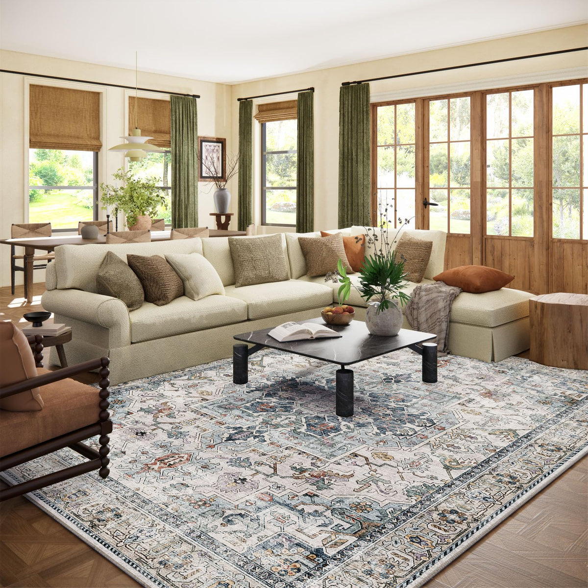 Area Rugs 9x12 Living Room: Washable Bedroom Rug Non Slip Large Boho Carpet