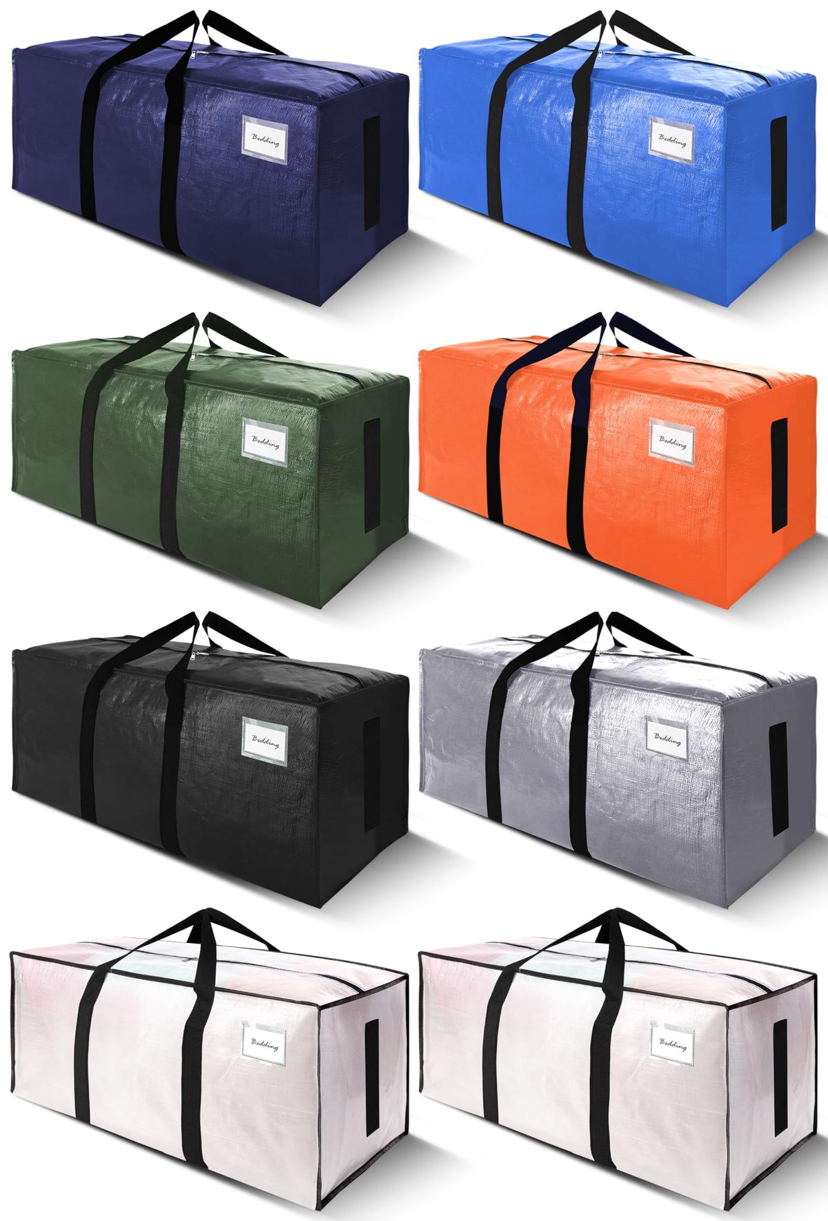 SWEET DOLPHIN 8 Pack 200LB Heavy-Duty Moving Bags with Wrap-Around Handles, Extra Large Storage Totes for Space Saving, Clothes Storage Bags, College Dorm Essentials, Blue, 24 Gal