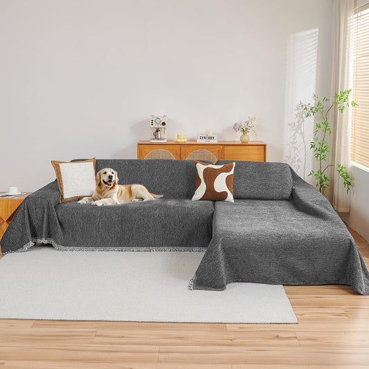 MYSKY HOME Couch Cover for Sectional Sofa, 2 Pieces, 71"x118", Dark Grey