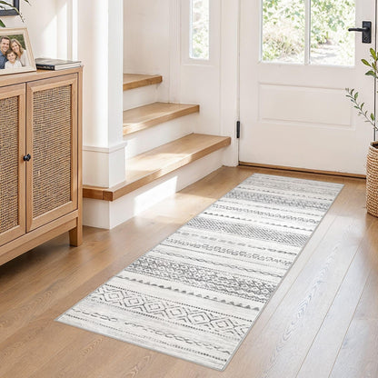 Nakagishi 10X14 Area Rugs for Living Room: Washable Modern Abstract Rug with Non-Slip Silicone Backing Low Pile Soft Carpet for Bedroom & Dining Decor Ideal for Families with Kids and Pets-Brown