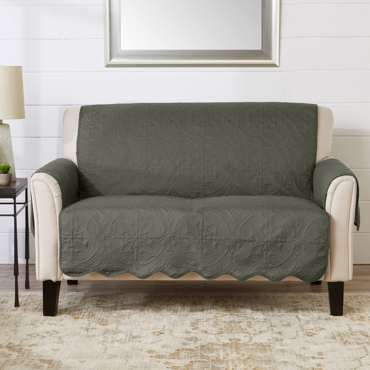 Great Bay Home Reversible Patchwork Sofa Cover - Washable Slipcover Furniture Protector with Elastic Straps - Perfect for Kids & Pets - Box-Stitched Detail (Taupe)