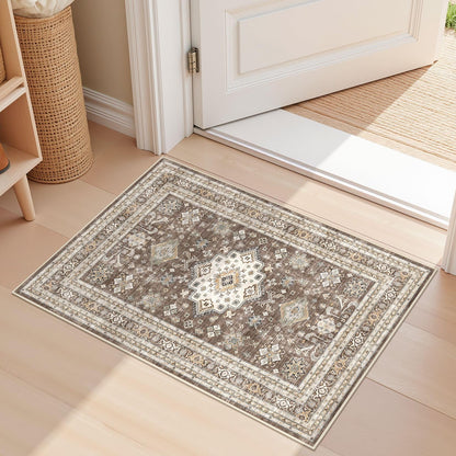 cotiled 9x12 Area Rug for Living Room, Washable, Traditional, Beige
