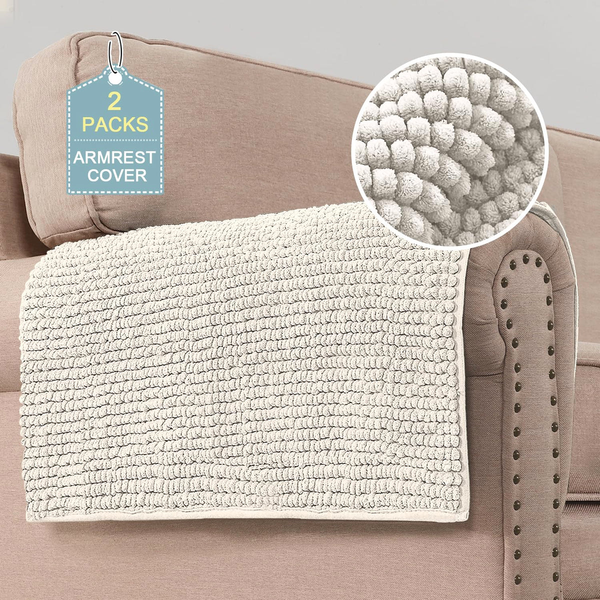 H.VERSAILTEX Plush Chenille Dog Bed Cover Thick Soft Sofa Cover for 3 Cushion Couch Anti Slip Couch Cover Furniture Protector for Dog, Pet, Cat (35" x 82", Ivory)