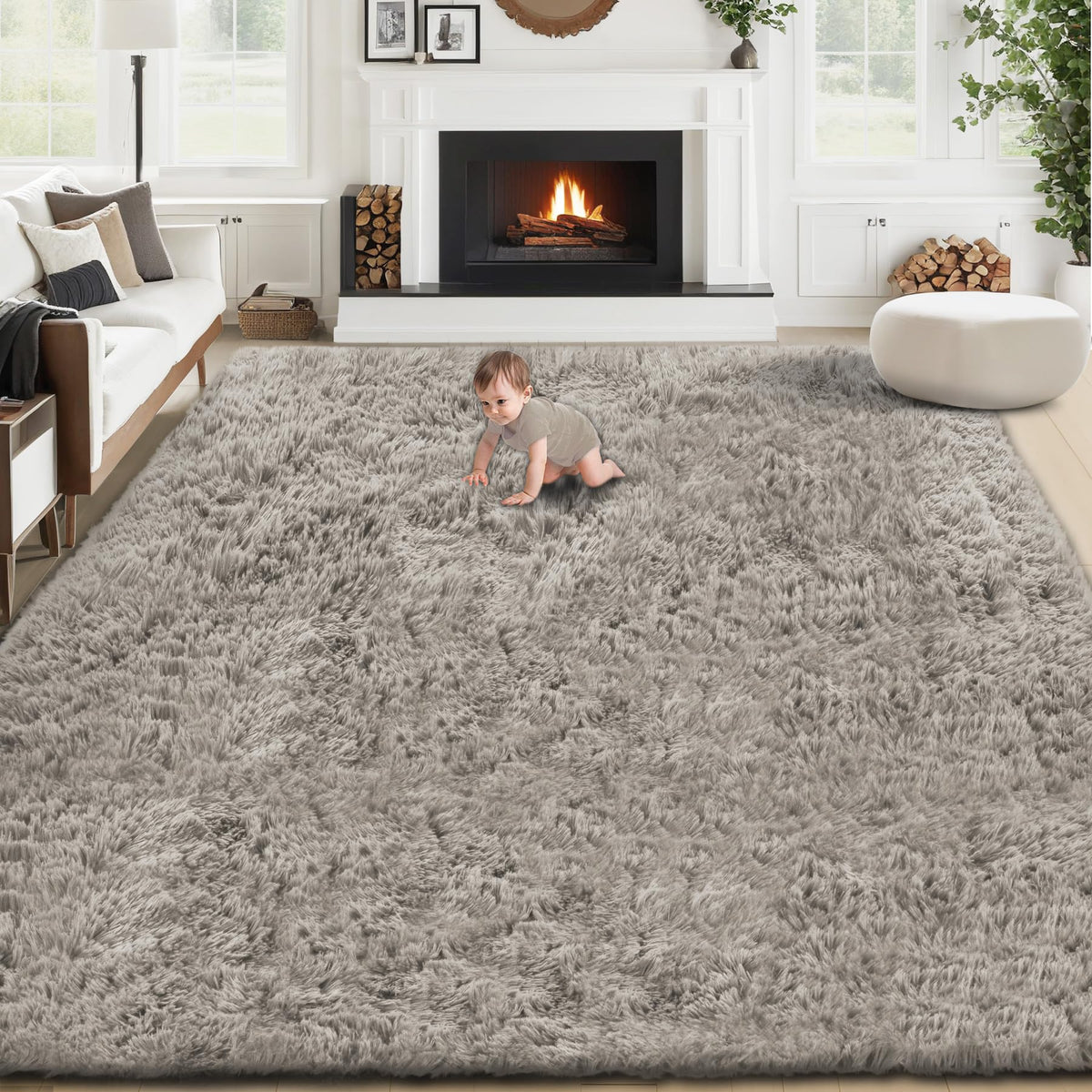8x10 Area Rugs for Living Room: Fluffy Shag Soft Washable Rug Large Fuzzy Plush Indoor Carpet for Bedroom Nursery Playroom Kids Girls Boys Room (Black, 8'x10')