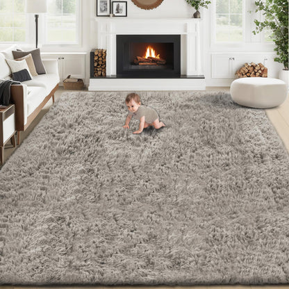 8x10 Area Rugs for Living Room: Fluffy Shag Soft Washable Rug Large Fuzzy Plush Indoor Carpet for Bedroom Nursery Playroom Kids Girls Boys Room (Black, 8'x10')
