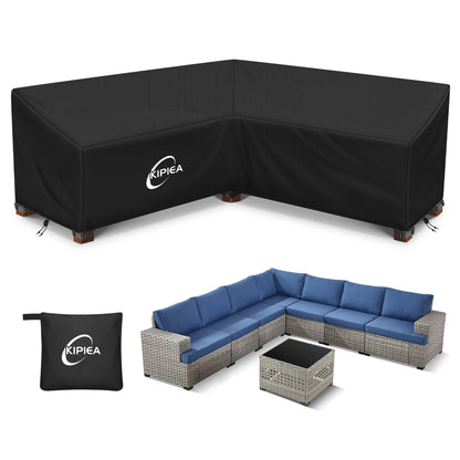 Kipiea Patio V-Shaped Sectional Sofa Cover, 420D Heavy-Duty Oxford Fabric Outdoor Sectional Cover with 6 Windproof Buckles, Anti UV and No Tears, No Fading (85"/85" L x 33.5" D x 31" H) Black