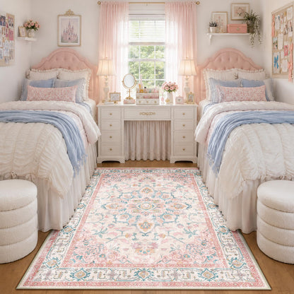 CAPALOCA 5x7 Washable Nursery Girls Low Pile Area Rug Pink
