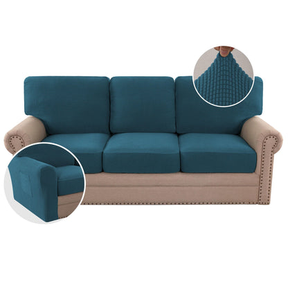 H.VERSAILTEX Multi-Pieces Sofa Covers Stretch Couch Covers Form Fitted Seats and Back Cushions Covers (3 Seat Covers Plus 3 Back Cusion Covers, Bonus 2 Armrest Covers), Sand