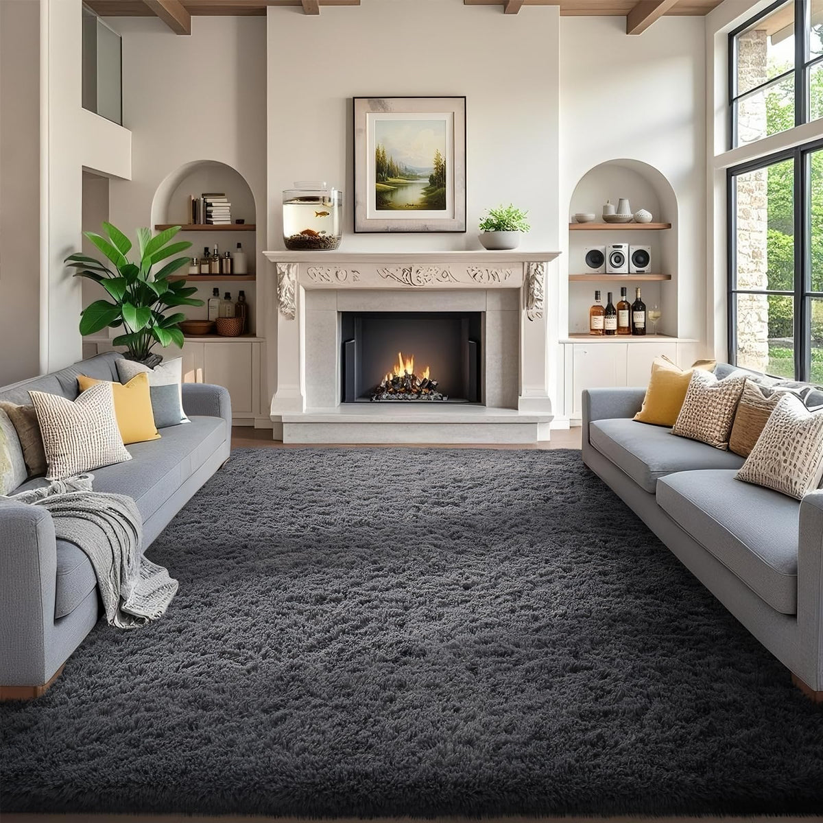Ophanie Area Rugs 9x12 Living Room, Large Grey Bedroom Carpet, Big Shag Indoor Thick Soft Nursery Rug, Gray Fluffy Carpets for Boy and Girls Room Dorm Home Decor Aesthetic
