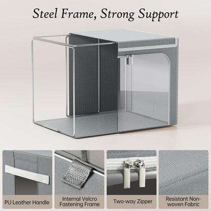 Yecaye Clothes Storage Bins with Metal Frame, Foldable Organizer Box, 40L