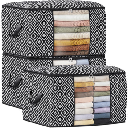 100L 3 Pack Storage Bags, Foldable Clothes Bins with Clear Window, Gray