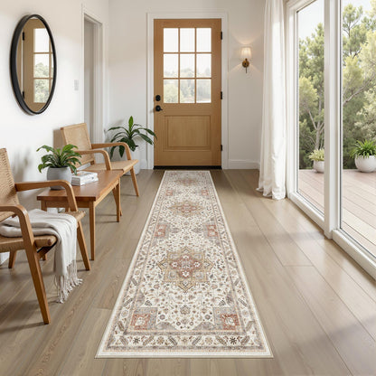 cotiled 9x12 Area Rug for Living Room, Washable, Traditional, Beige