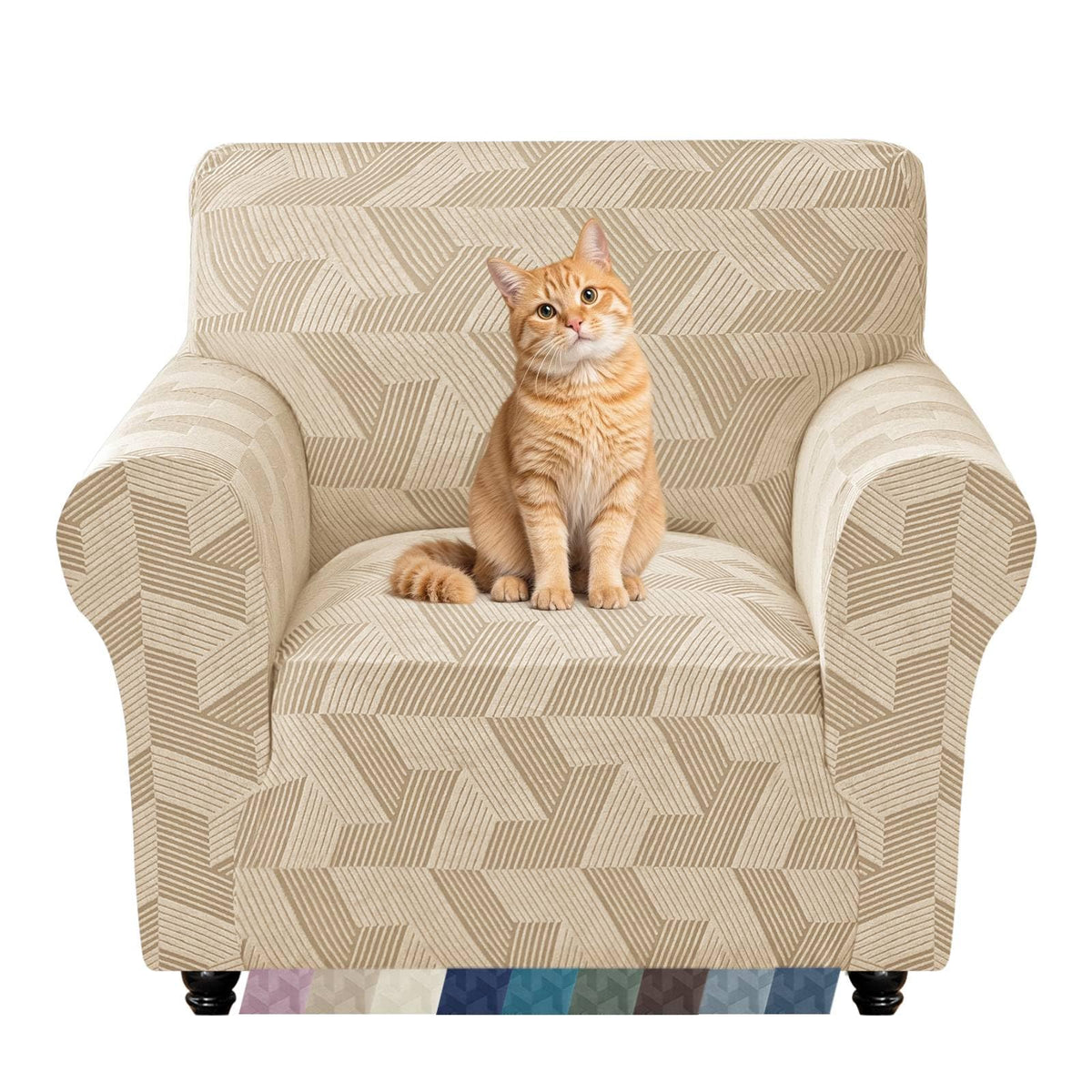 ZNSAYOTX Stretch Couch Covers for 3 Cushion Couch, 1-Piece Sofa Cover Slipcover Pet Friendly, Furniture Protector with Elastic Bottom for Dogs Geometrical Jacquard Fabric (Large, Light Grey)