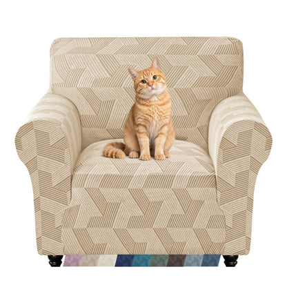 ZNSAYOTX Stretch Couch Covers for 3 Cushion Couch, 1-Piece Sofa Cover Slipcover Pet Friendly, Furniture Protector with Elastic Bottom for Dogs Geometrical Jacquard Fabric (Large, Light Grey)