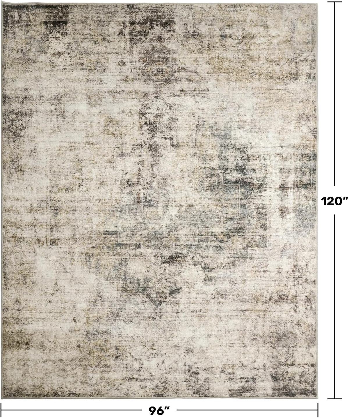Farmhouse 8x10 Washable Area Rugs for Living Room, Neutral Taupe Brown Abstract Rug for Dining Room and Bedroom, Soft Foldable Low Pile Carpet, Stain Resistant Non-Slip Backing, Distressed Design