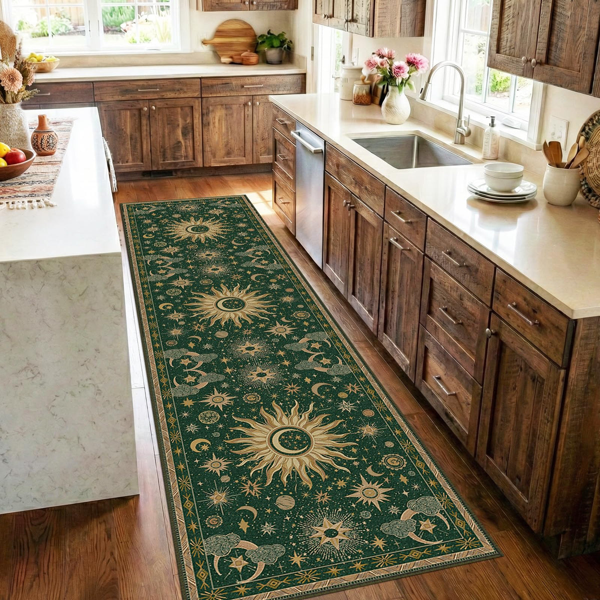 Vacuum-Friendly, 8x10 Washable Area Rug, Black Gold Beige Red