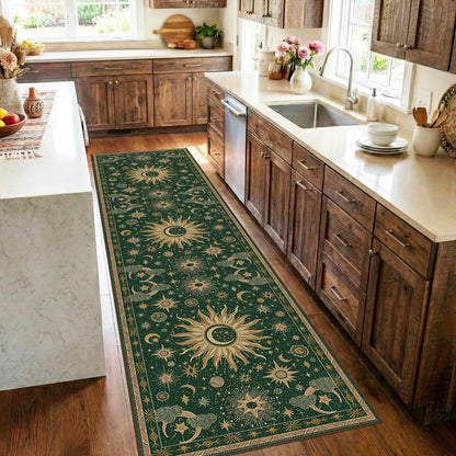 Vacuum-Friendly, 8x10 Washable Area Rug, Black Gold Beige Red