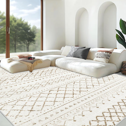 Area Rug Living Room Rugs 8x10 - Large Soft Boho Geometric Rug, Non-Slip Foldable Washable Rugs Non Shedding Morden Indoor Floor Carpet for Living Room Bedroom Office Dining Room(Brown Green,8'x10')