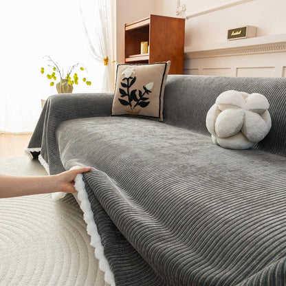 HANDONTIME Green Sofa Cover Vintage Couch Cover for Dogs 91" X150" Couch Cushion Covers with Tassel Herringbone Sofa Cover Boho Sofa Covers for 3 Cushion Couch Chenille Soft Loveseat Sofa Covers