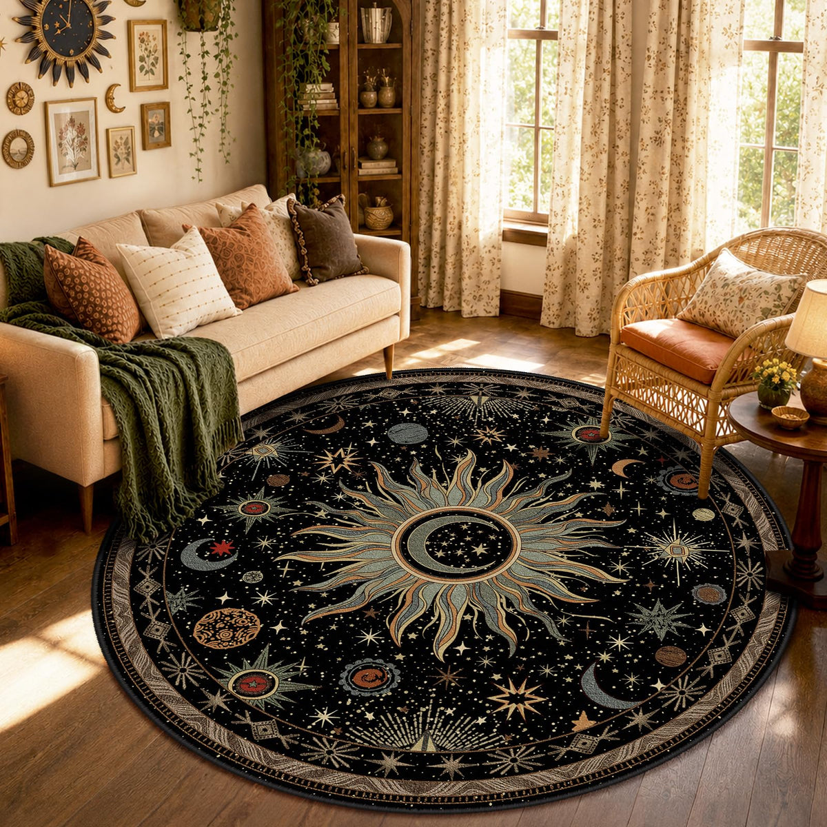 Vacuum-Friendly, 8x10 Washable Area Rug, Black Gold Beige Red