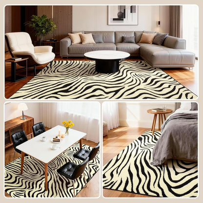 YIHOUSE 5×7 Ft Area Rugs for Living Room: Modern Washable Rug - Abstract Black and Cream White Rug for Bedroom Dining Room Office Playroom Nursery Home Decor - Nonslip Non-Shedding Striped Rugs