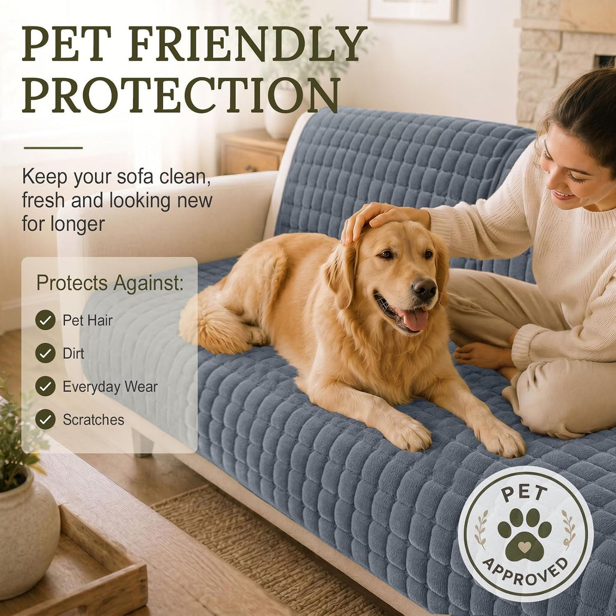 Smiry Velvet Couch Cover for Dogs, Non Slip Soft Sofa Protector for Pets