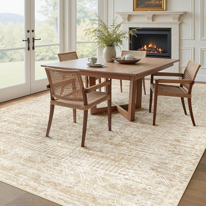 Living Room Rugs 8x10: Washable Moroccan Geometric Boho Rug Farmhouse Non Slip Stain Resistant Large Rug Low Pile Soft Carpet for Bedroom Dining Room Children Room (Beige,8'x10')
