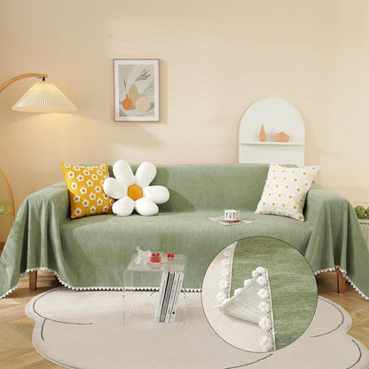 HANDONTIME Green Sofa Cover Vintage Couch Cover for Dogs 91" X150" Couch Cushion Covers with Tassel Herringbone Sofa Cover Boho Sofa Covers for 3 Cushion Couch Chenille Soft Loveseat Sofa Covers