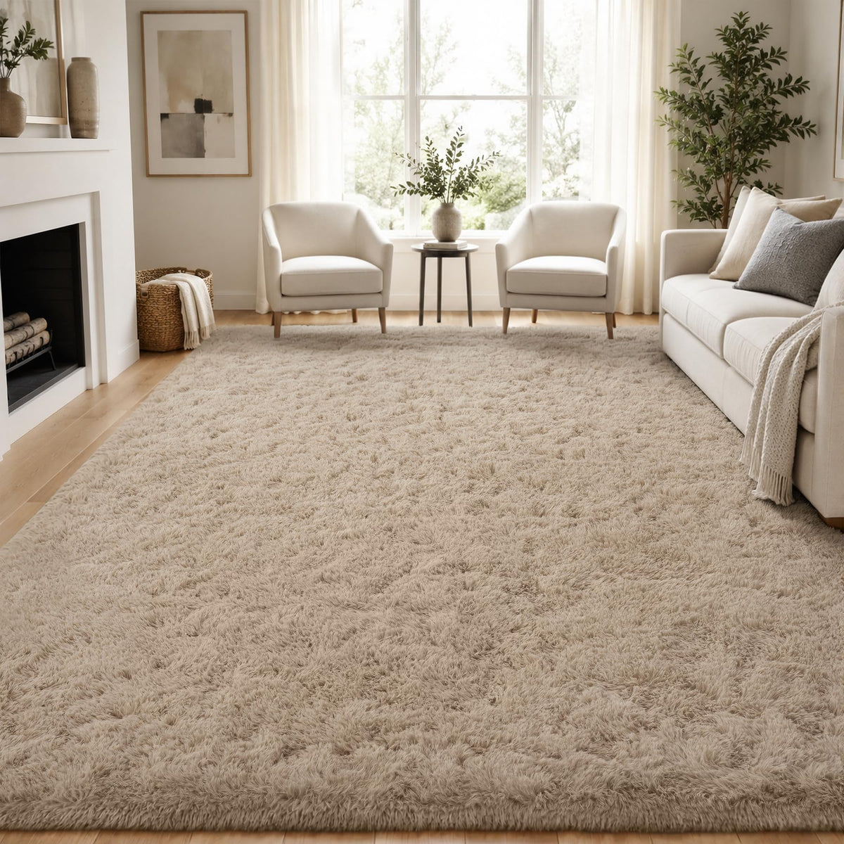 PLHXFR 8x10 Area Rugs Living Room: Fluffy Bedroom Soft Shag Rug Black Grey