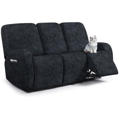 ANARACHON Leather Look Recliner Couch Cover, 8-Pieces Stretch Recliner Sofa Covers, Soft Reclining Slipcover, Washable Furniture Protector for Pets (3 Seater, Brown)