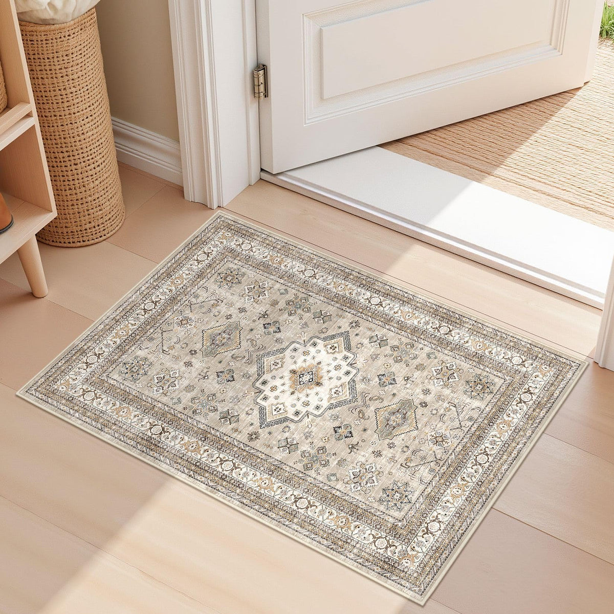 cotiled 9x12 Area Rug for Living Room, Washable, Traditional, Beige