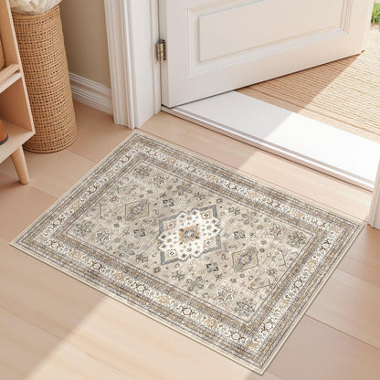 cotiled 9x12 Area Rug for Living Room, Washable, Traditional, Beige